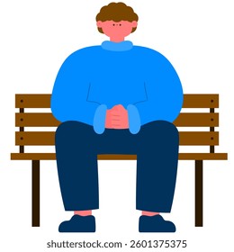 man sitting on a park bench, relaxing outdoors flat vector illustration