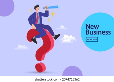 man sitting on question mark. search for solution. Online Support center. Frequently Asked Questions Concept. Flat Vector Illustration. for web banner, infographics, mobile website.