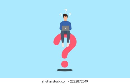 Man sitting on question mark The concept of work must always have problems to be solved.
