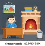 a man sitting on seat and see fireplace