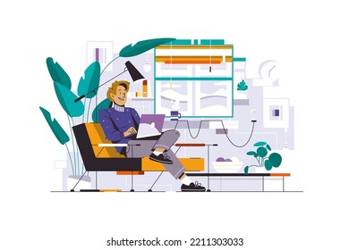 Man sitting on sill with laptop near the window