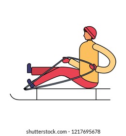 man sitting on sled winter season