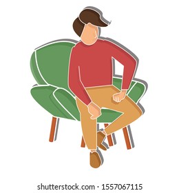 Man sitting on sofa concept. Creative idea design. Flat vector illustration use for your project.