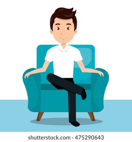 man sitting on sofa icon vector illustration design