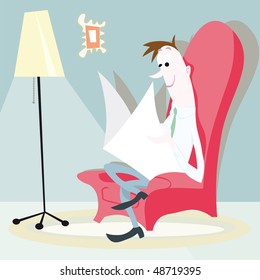 man sitting on the sofa with newspaper cartoon vector illustration
