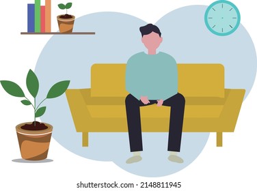 Man sitting on the sofa. Relaxing at home, chilling. Vector illustration
