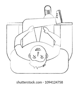 man is sitting on sofa view from above