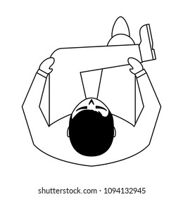 man is sitting on sofa view from above