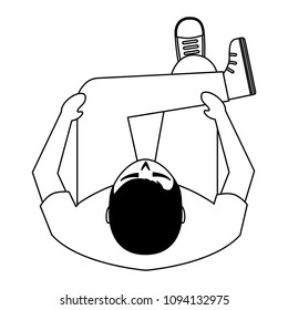man is sitting on sofa view from above