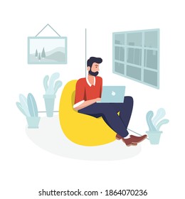 Man Sitting on Sofa While working From Home Illustration 