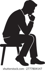 A man sitting on a stool with his chin resting on his hand