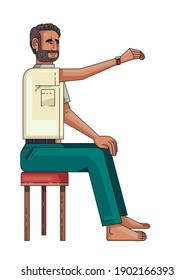 Man Sitting on a Stool and Raising his Arm
