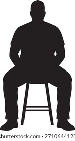 Hombre sentado en el taburete Silueta: Vista frontal, figura masculina, Vector posado simple Gráfico