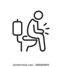 Man Is Sitting On The Toilet, Diarrhoea, Linear Icon. Editable Stroke