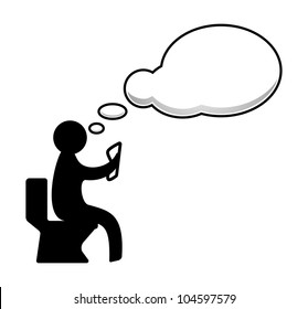 Man sitting on the toilet with speech bubble