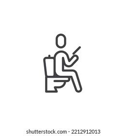 Man Sitting On A Toilet Using Laptop Line Icon. Linear Style Sign For Mobile Concept And Web Design. Working From Home Outline Vector Icon. Symbol, Logo Illustration. Vector Graphics