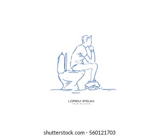 man sitting on toilet vector sketch