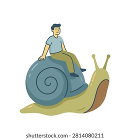 A man sitting on top snail shell