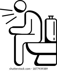 Hombre sentado en la pared montado Cammode sobre fondo blanco, virus de la corona bovina BCoV Diseño del icono vector, Síntomas de coronavirus de COVID-19 Concepto de diarrea,