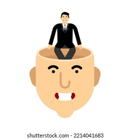 Hombre sentado con la cabeza abierta. concepto que surge con una idea