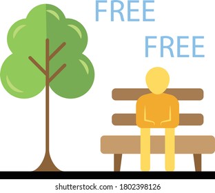 Man is sitting in park bench, Public Places are Reopen after pandemic Concept Vector color Icon Design, Coronavirus is Over Symbol on white background