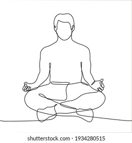 man sitting in a pose for meditation and breathing practices - one line drawing. relaxation concept, yoga class, calmness, simple physical activity