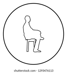 Man sitting pose Young man sits on a chair with his leg thrown silhouette icon black color outline vector illustration flat style simple image in circle round