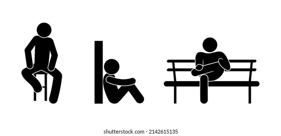 man sitting, poses of people on a bench and on a chair, vector isolated icons