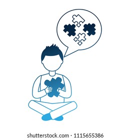 man sitting with puzzle piece thinking strategy