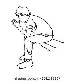 Homem sentado com gesto aleatório linha arte ilustração mão desenho arte design
