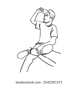 Man sitting with random gesture line art illustration hand drawing artwork design
