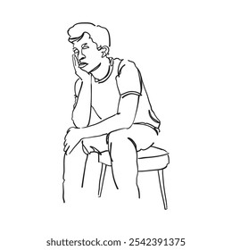 Mann sitzt mit zufälligen Geste Linie Kunst Illustration Handzeichnung Kunstwerk Design