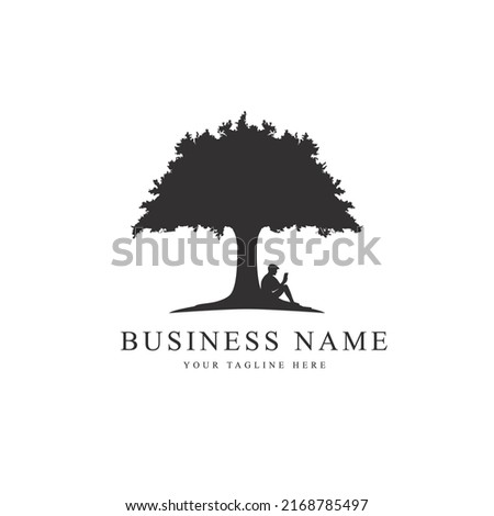 Man sitting read book under tree simple vector illustration good to use for company corporate logo