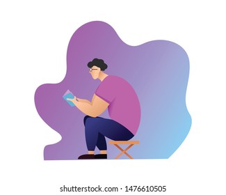 man sitting reading a book character design vector 