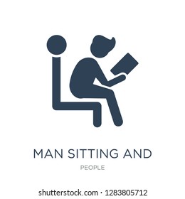 man sitting and reading book icon vector on white background, man sitting and reading book trendy filled icons from People collection, man sitting and reading book vector illustration