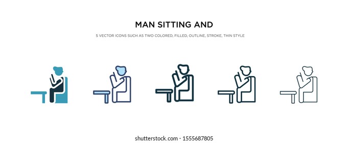 man sitting and reading book icon in different style vector illustration. two colored and black man sitting and reading book vector icons designed in filled, outline, line stroke style can be used