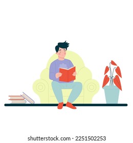 Man sitting reading a book. Vector illustration