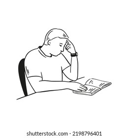 hombre sentado y leyendo un libro. Fondo blanco. Diseño de ilustración vectorial.