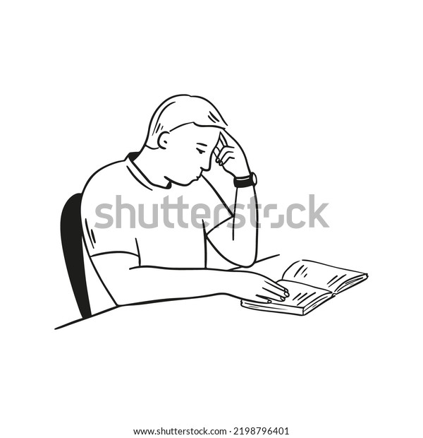 Man Sitting Reading Book White Background Stock Vector Royalty Free