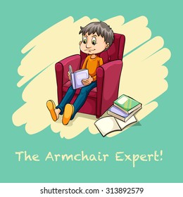 Man sitting reading on armchair illustration