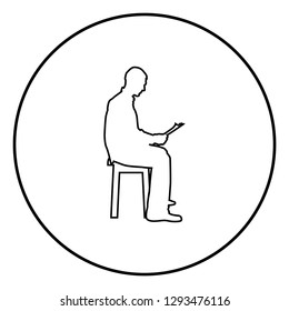 Man sitting reading Silhouette concept learing document icon black color outline vector illustration flat style simple image in circle round