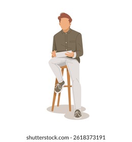 man sitting and ready to write isolated illustration