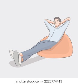 man sitting relaxed enjoy smiling arms up felling calm peacefull