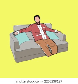 Man sitting and Relaxing on Sofa Illustration