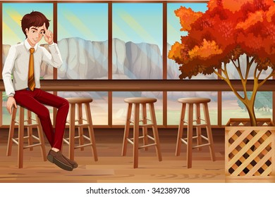 Man sitting in the restaurant illustration