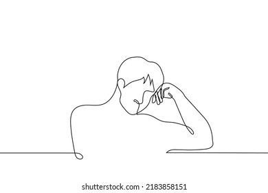 man sitting resting his head his hand    one line drawing vector  concept discouragement  fatigue  reflection  apathy  depression