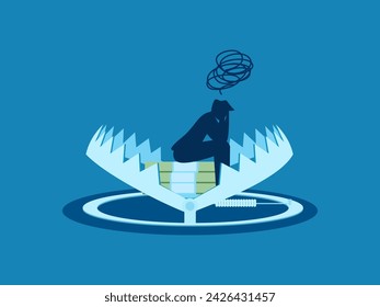 man sitting sad because of financial trap vector 