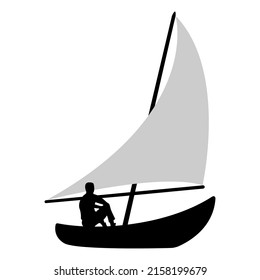 man sitting in sailboat silhouette isolated white background vector