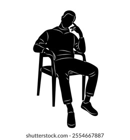 man sitting silhouette on white background, vector