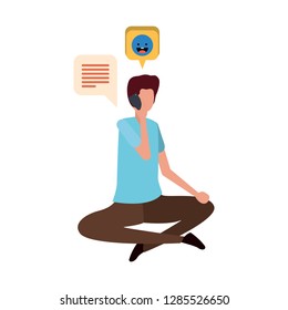 man sitting with smartphone avatar character